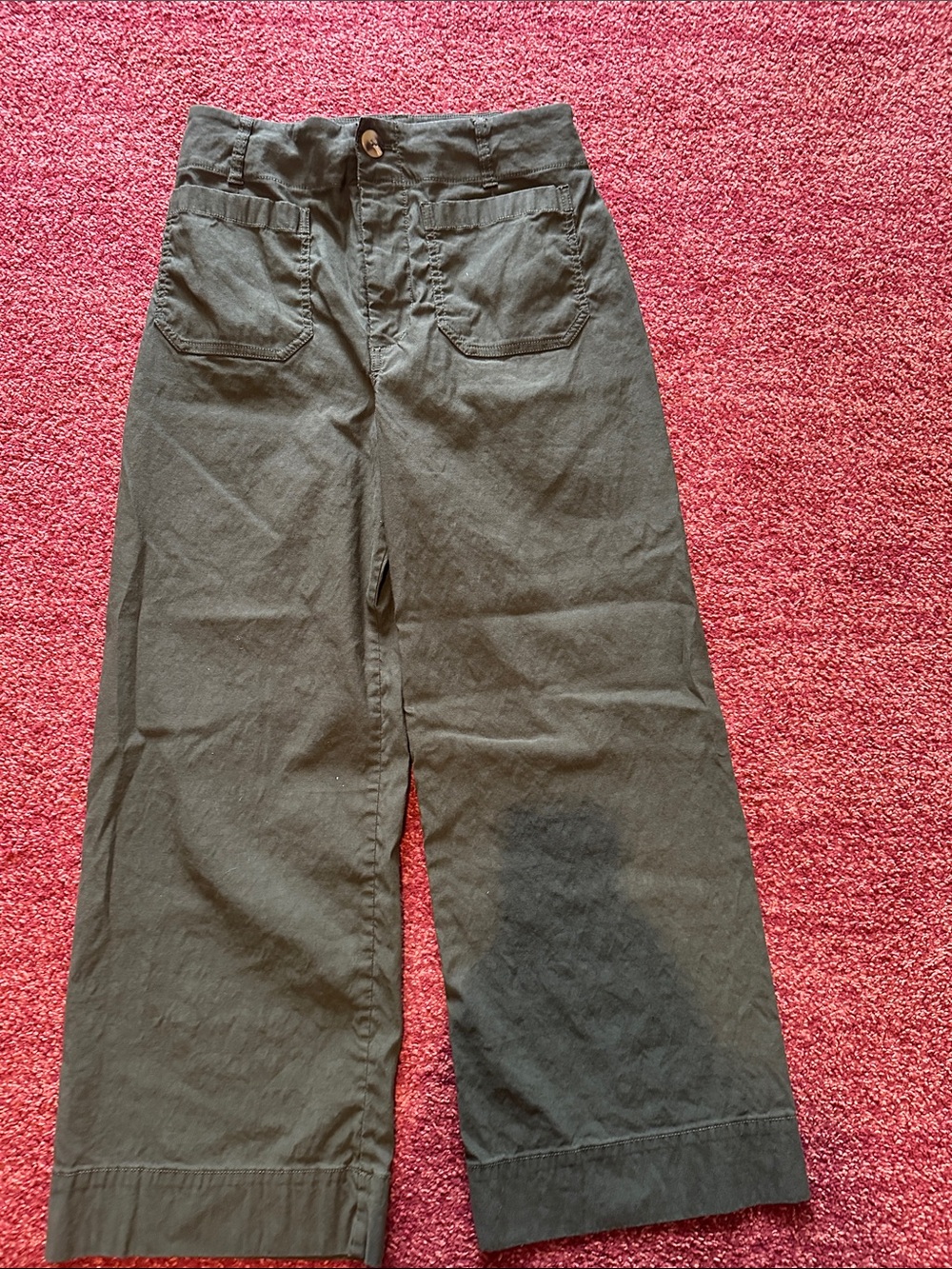 Maeve Collette Women’s Wide-Leg cropped Cotton Pants in Dark Olive